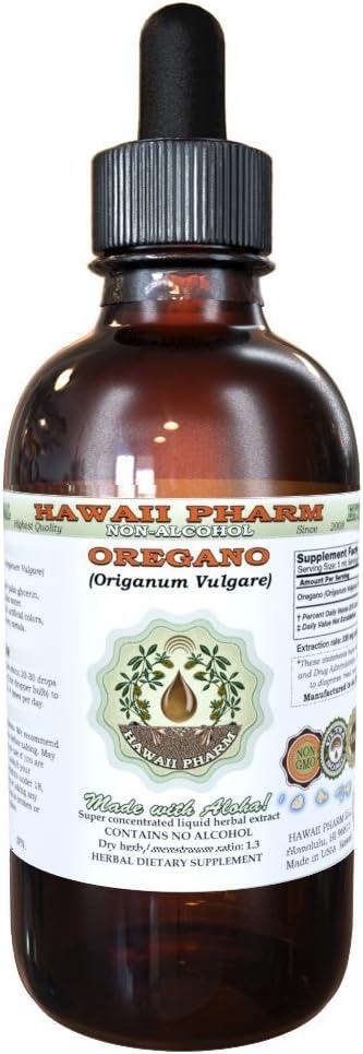 Oregano Alcohol-Free Liquid Extract, Organic Oregano (Origanum vulgare) Dried Leaf Glycerite Natural Herbal Supplement, Hawaii Pharm, USA 4 fl.oz