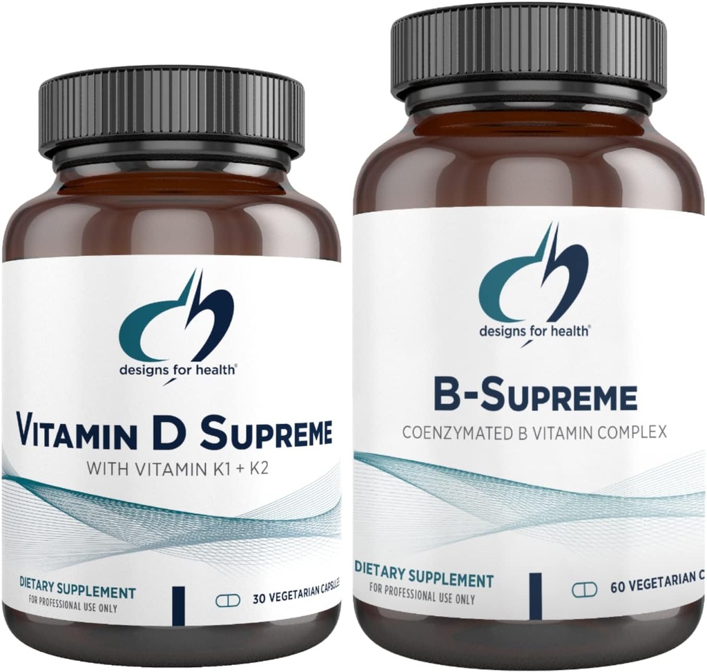 Designs for Health Vitamin D Supreme + B-Supreme Essentials Duo - 5000 IU Vitamin D3 + Vitamin K, Active B Complex (2 Product Set)