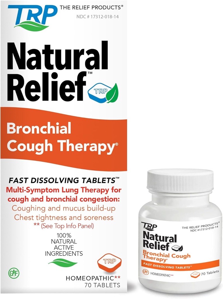 The Relief Products Bronchial Cough Therapy Fast Dissolving Tablets - 100% Natural Active Ingredients - 70 Count