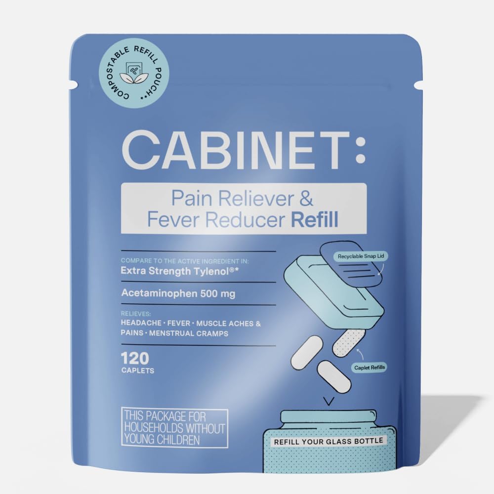 Cabinet: 500mg Acetaminophen for Headache Relief, Toothaches, Sore Throat, and Fever Reducer, 120 Tablets (Refill)