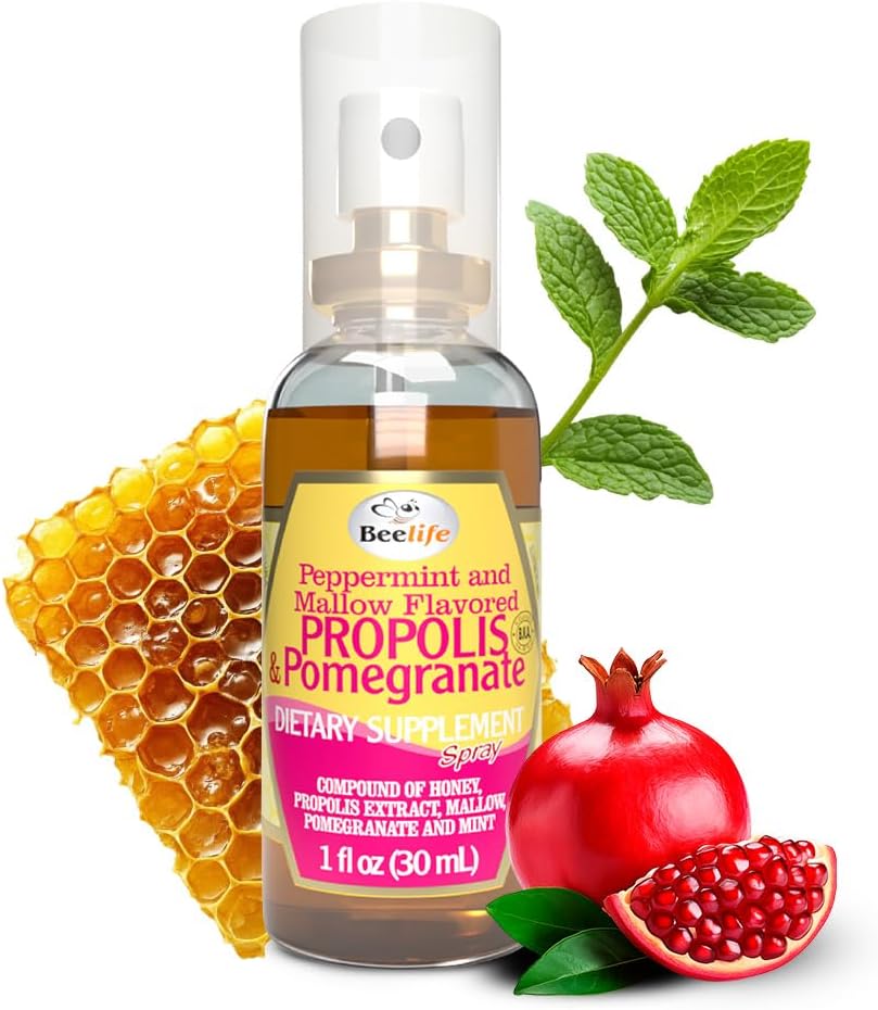 Beelife Propolis Throat Spray – Soothing Honey, Mint & Pomegranate - Natural Immune Support & Sore Throat Relief - Antioxidants, Rich in Flavonoids & Artepillin C, No Sugar, Gluten-Free, 1-Pack, 30ml