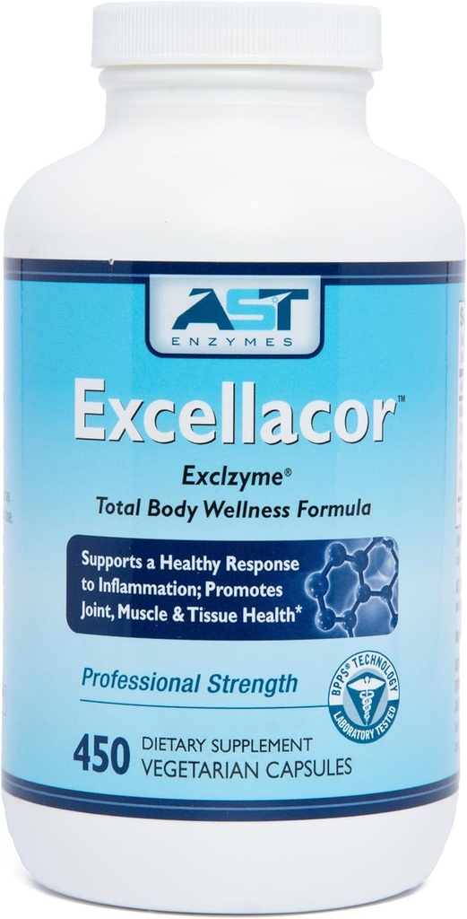 AST Enzymes Excellacor-450 Vegetarian Capsules-Premium Natural Systemic Enzyme Formula-Total Body Support - Contains Acid-Resistant Serrapeptase - Supports Healthy Inflammation & Joints