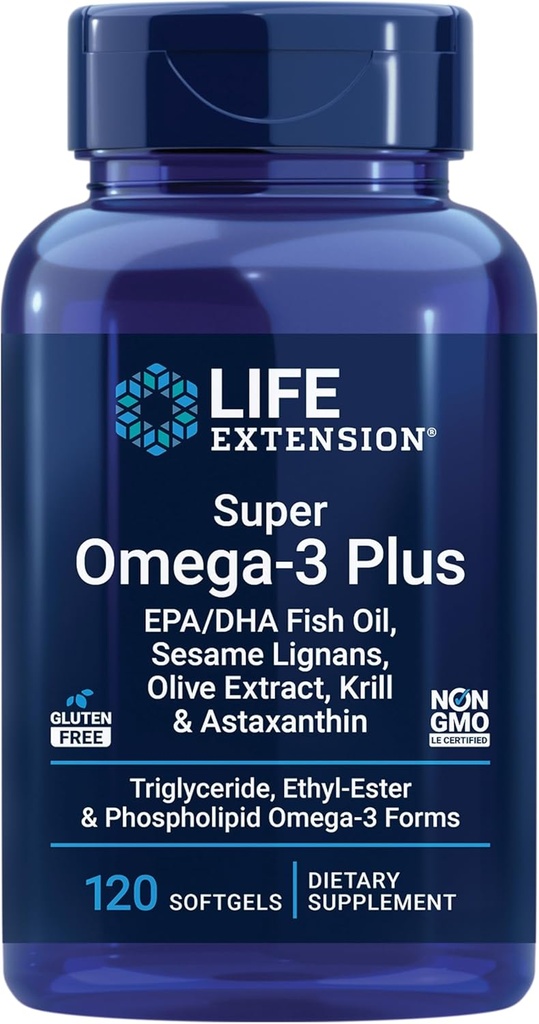 Life Extension Super Omega-3 Plus EPA/DHA Fish Oil, Sesame Lignans, Olive Extract, Krill & Astaxanthin - Heart, Brain & Joint Health Support - Gluten-Free, Non-GMO - 120 Softgels