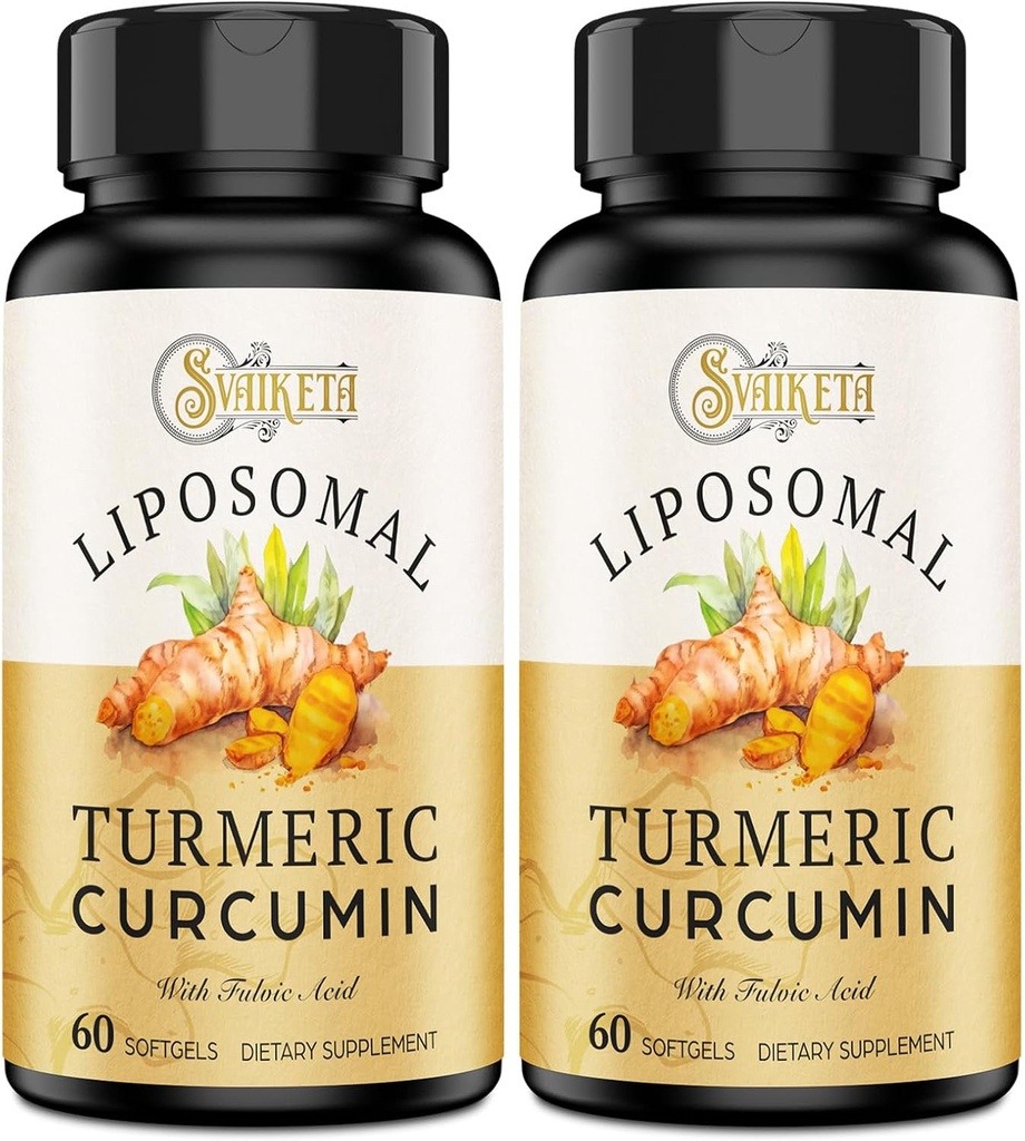 Liposomal Turmeric Curcumin Supplement - 2000mg, 95% Curcuminoid Extract with Piperine - 60 Softgels (2 Bottle)