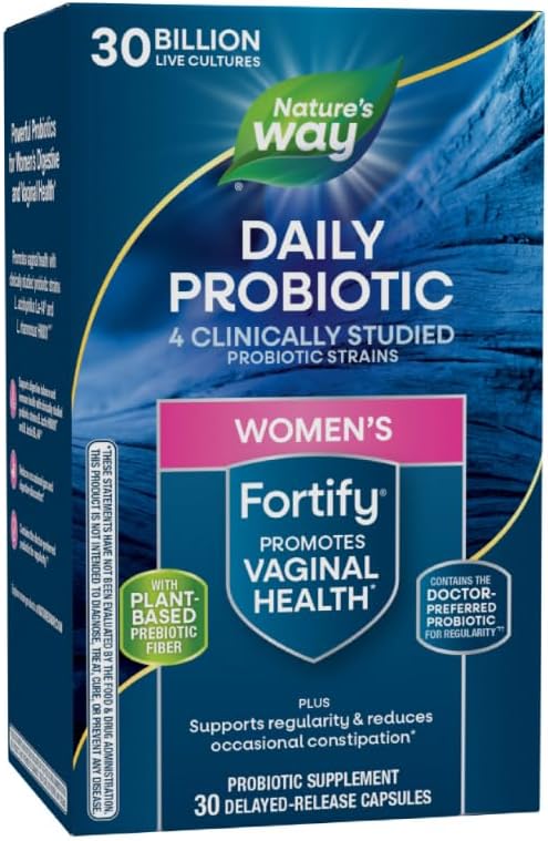 Nature's Way Fortify Daily Probiotic for Women, 30 Billion Live Cultures, 10 Strains, Prebiotics and Probiotics for Women, Supports Digestive and Immune Health* No Refrigeration Required, 30 Capsules