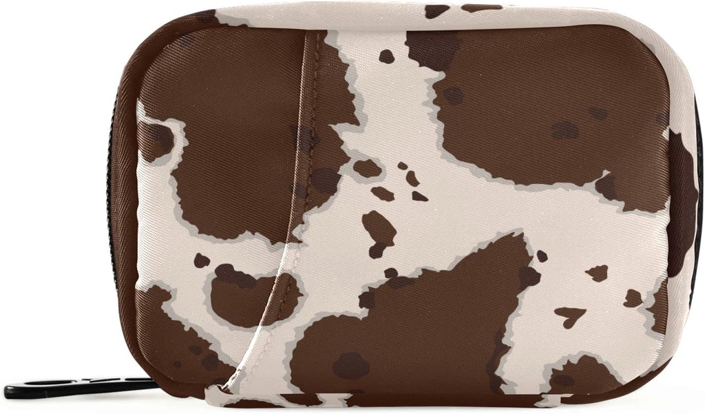 OTVEE Beige Brown Cow Print Pill Case Bag, Vitamin Organizer Medicine Carrying Case for Travel