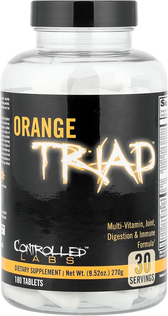 CONTROLLED LABS Orange Triad Daily Multivitamin, Iron Free Sports Supplement for Workout, Digestion, Immune, and Joints, 45 serv - Tablets (180 Count (Pack of 1))