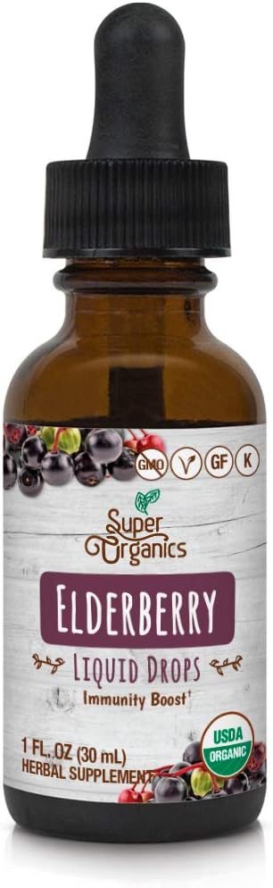 Super Organics Organic Elderberry Liquid Drops | Non-GMO, Gluten Free, Kosher, & Vegan, 1 Fl Oz