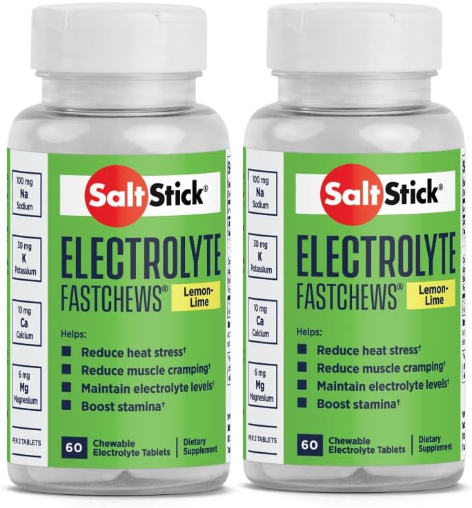 SaltStick Fastchews 60 Count Electrolyte Replacement Zesty Lemon Lime 2 Pack (120 Total Tablets)