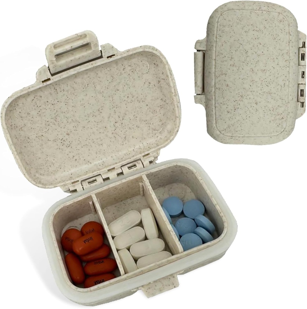 Travel Pill Organizer - Durable, Watertight Pill Case Travel Size with 3 Compartments - Compact Pill Travel Case for Vitamins, Supplements, Medicine - Travel Pill Container for Purse (White)