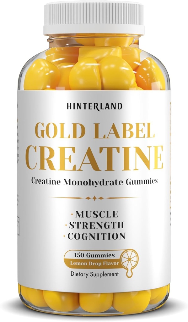 Hinterland Verlag Gold Label Creatine Monohydrate Gummies for Strength, Muscle Building, Brain Health Supplement, 5g per Serving, 150 Gummies (30 Servings).