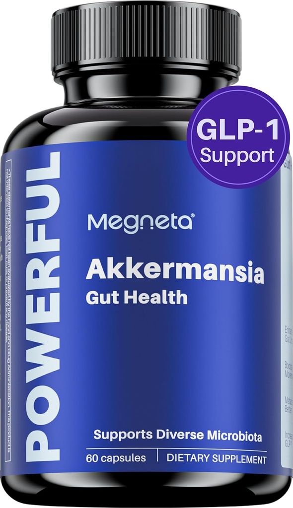 Akkermansia Probiotic, Boosts GLP-1, 300M AFU, Inulin Prebiotic Fiber - Gut Health Supplements for Men & Women (60 Capsules)