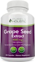 Purely Holistic Grape Seed Extract 20,000mg - 250 Vegan Capsules - 8+ Month Supply - Standardized to 95% Polyphenols - 400 mg per Capsule - Maximum Strength Grapeseed - Non-GMO & Pesticide Free