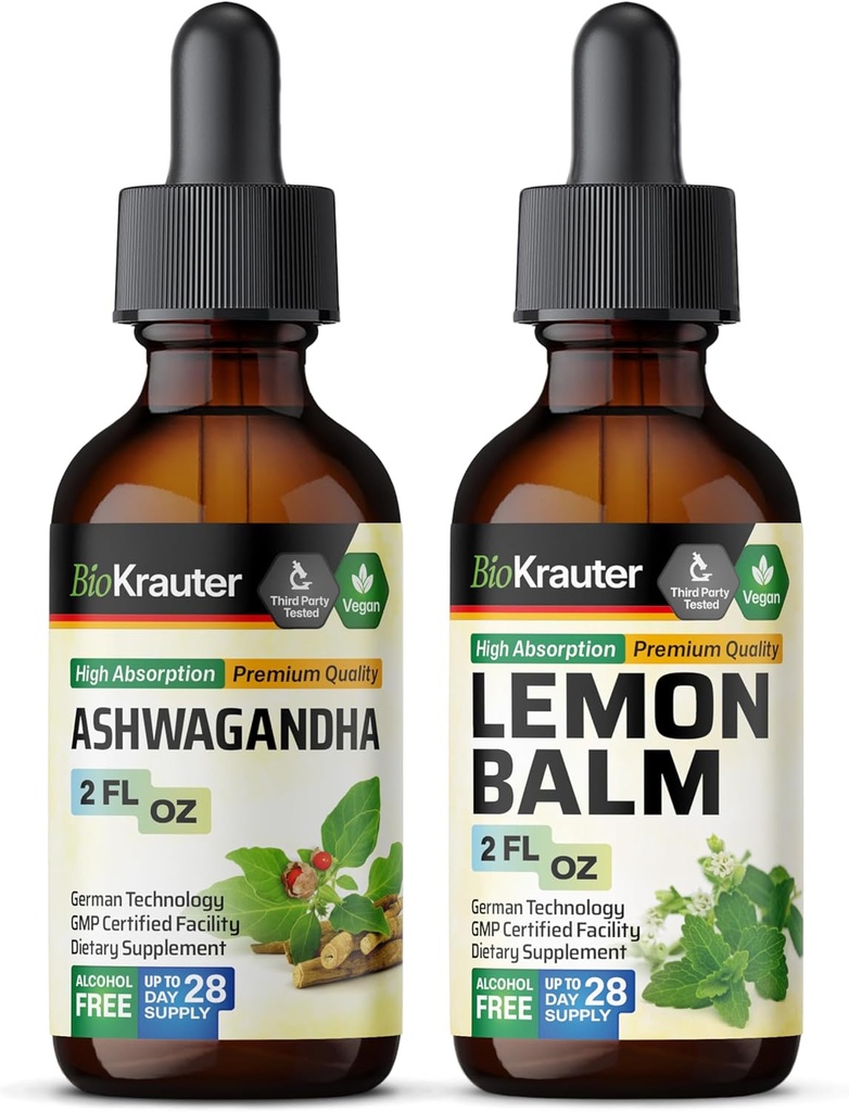 BIO KRAUTER Ashwagandha Tincture 2 Fl. Oz. & Lemon Balm Tincture 2 Fl. Oz.