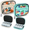 Serfeymi Weekly Travel Pill Organizer Pill Case for Purse with Removable 7 Day Pill Box, Fashionable Travel Medicine Organizer Pill Container for Medicine, Vitamin, Supplement - Bloom 01 + Green 01