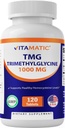 Vitamatic TMG Supplements 1000mg - Trimethylglycine - Betaine Anhydrous - 120 Tablets - 120 Servings - Non-GMO & Gluten Free