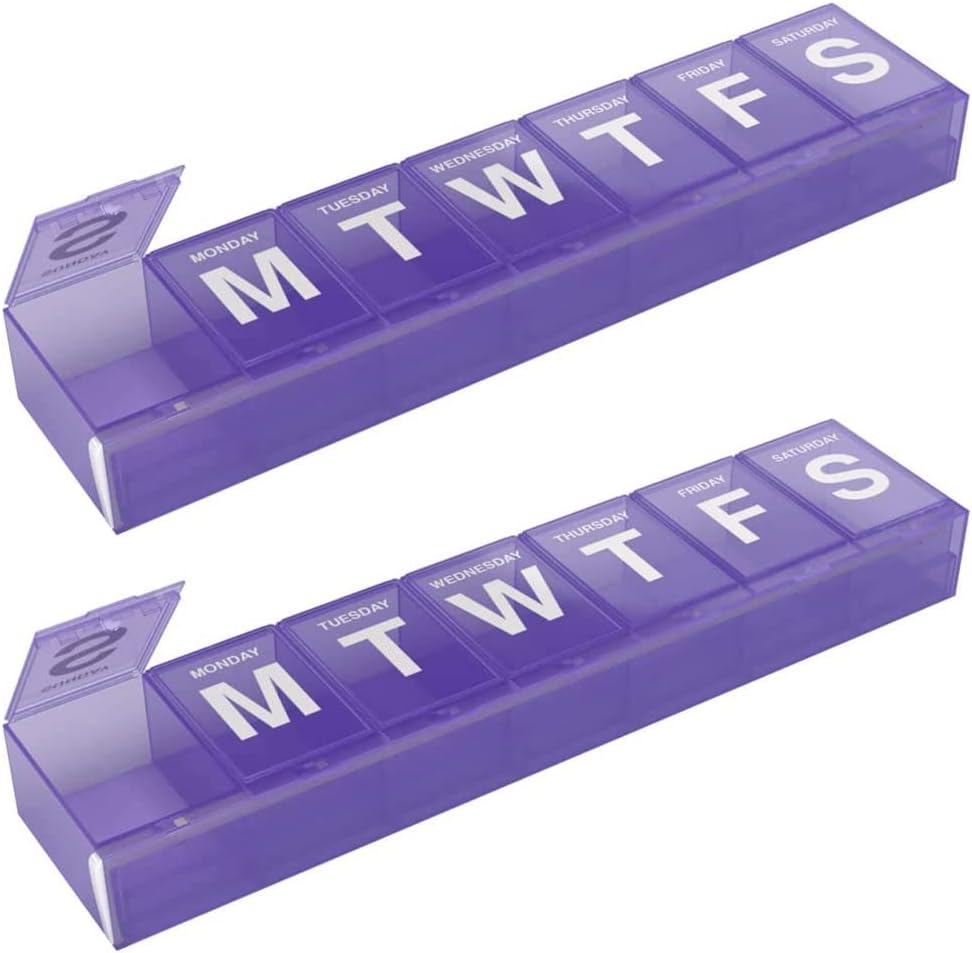 EZY DOSE Weekly (7-Day) Pill Organizer, Medicine Case, Vitamin Planner Box, 2X-Large Locking Compartments Secure Prescription Medication and Prevent Spilling, Colors May Vary (XXL - 2 Pack)