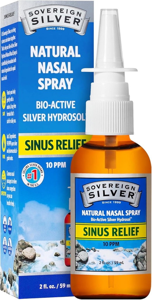 Sovereign Silver Natural Nasal Spray - Colloidal Silver Nasal Spray, Bio Active Nose Mist for Sinus Congestion and Immune Support, Adults and Kids, 10 ppm - 2 fl oz (59mL)