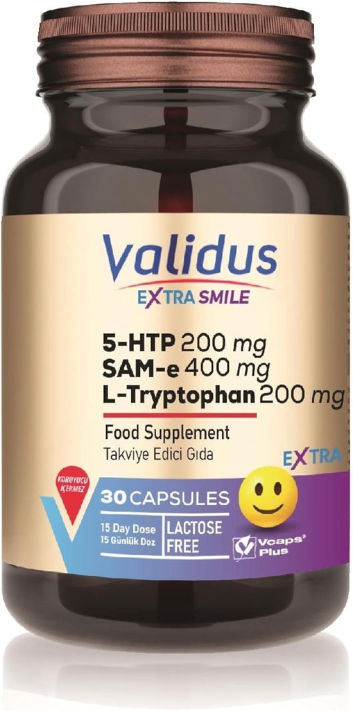 VALIDUS Extra Smile 5-HTTP 200 mg + L- Tryptophan 200 mg + Sam-e 400 mg 30 Capsules (Vcaps Plus)