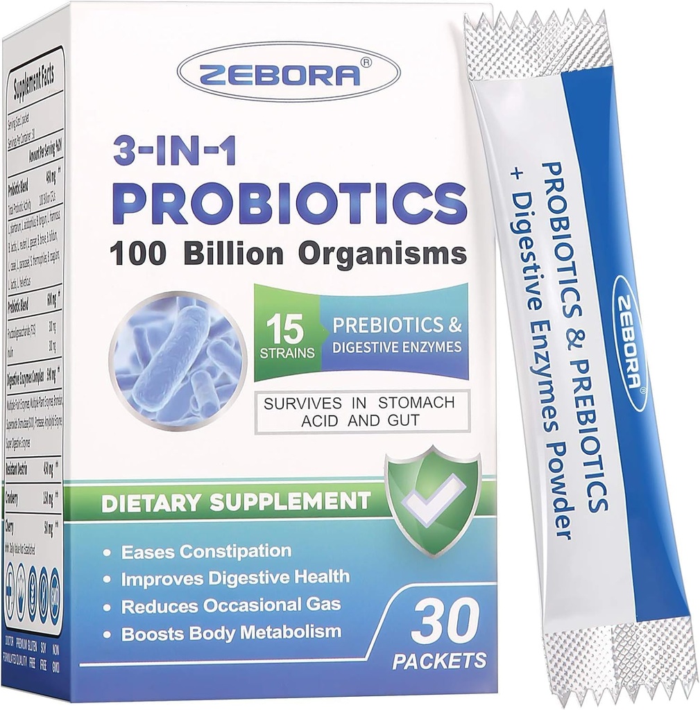 Probiotics for Women & Men - 100 Billion Plus Digestive Enzymes & Prebiotics, Highest Potency 3-in-1 Complete Probiotics for Digestive Health, Immune Support