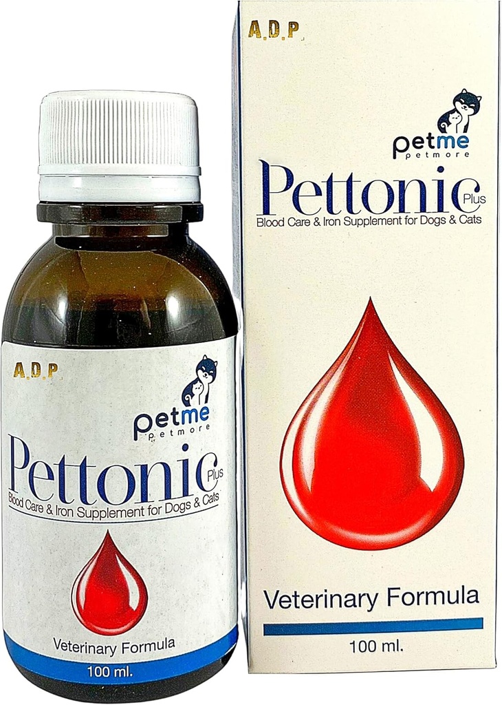 PETTONIC 100 ML. Tonic Pet Booster Liquid Dog Blood Support Iron Supplement for Dogs & Cats Puppies Kitten Food Multi Vitamins Folic B6 B12 Promotes Red Blood Cell, Fast Increasing Energy & Immunity