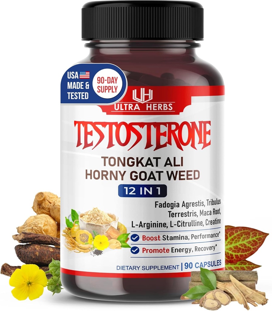 Ultra Test Capsule 12 in 1 Complex with L-Arginine, Fadogia Agrestis, Tribulus Terrestris, Maca Root, Beetroot, L-Citrulline, Creatine - USA Made (90-Day Supply)