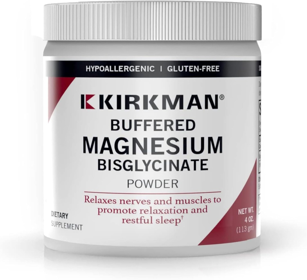 Kirkman Buffered Magnesium Bisglycinate Powder - Bio-Max Series || 113 gm/ 4 oz Powder || Free of Common allergens || Promotes Relaxation and restful Sleep || Gluten and Casein Free || Mineral
