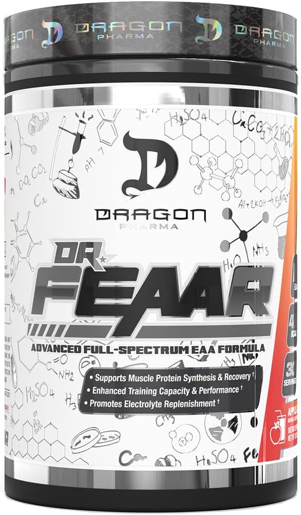 DRAGON PHARMA Dr. FEAAR® Advanced Full-Spectrum EAA Matrix, Supports Muscle Protein Synthesis and Recovery, Enhanced Training Capacity and Performance (30 Servings, Apple Juice)