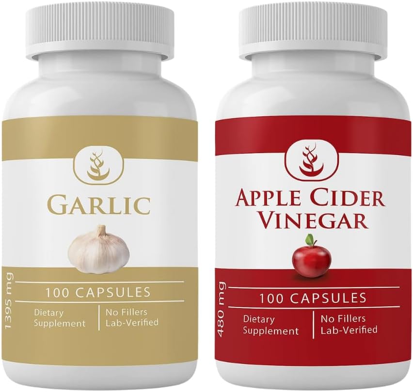 PURE ORIGINAL INGREDIENTS Garlic & Apple Cider Vinegar Capsule Bundle (100 Capsules Each), No Additives or Fillers, Lab Verified