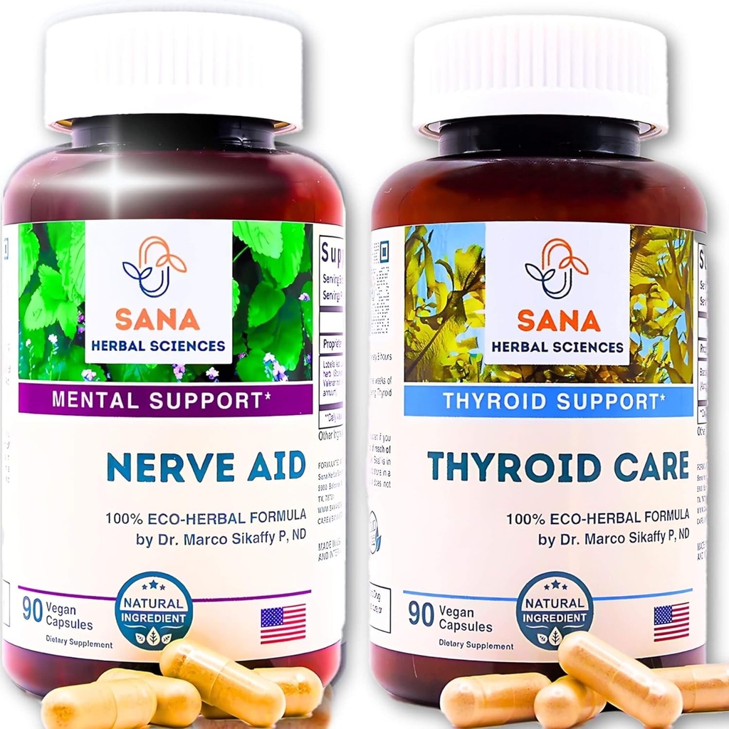 Natural Sleep Aid & Thyroid Renew | 9 Organic Herbs & Seaweed | with Valerian Root, Thyroid Support, and Hormonal Balance with Kelp | 1350 mg per Serving | by Sana Herbal