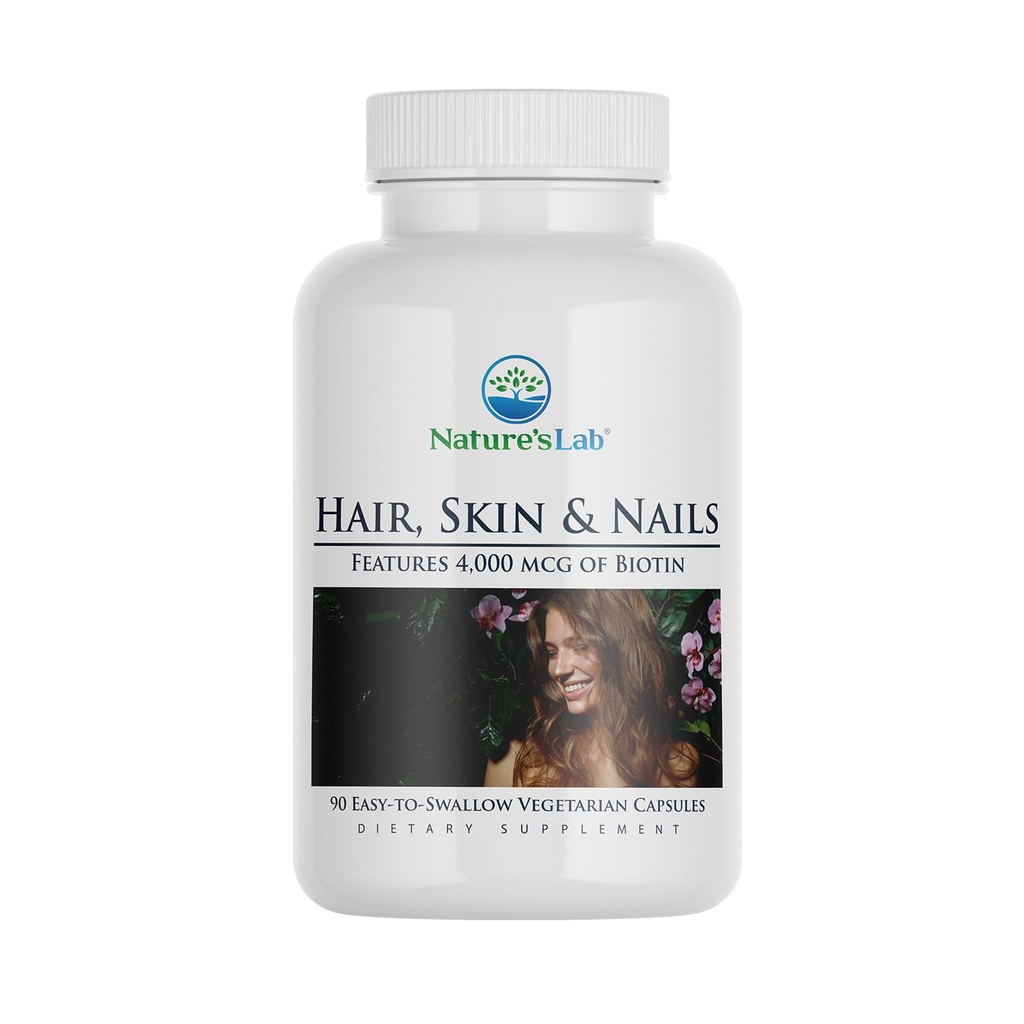 Nature's Lab Hair Skin and Nails - Biotin, BCAA, MSM, Vitamin Complex - 90 Ct (90 Day Supply)