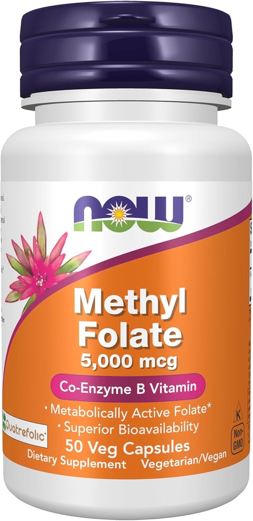 NOW Foods Supplements, Methyl Folate 5000 mcg, Superior Bioavailability, 50 Veg Capsules