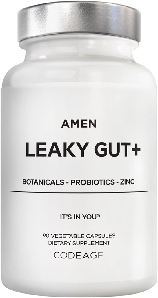 Amen Leaky Gut Supplement - Advanced Formula with Bioavailable L Glutamine, Zinc, Turmeric, DGL Licorice Root - Marshmallow Root - Probiotics & Fermented Prebiotics - Vegan, Non-GMO - 90 Capsules