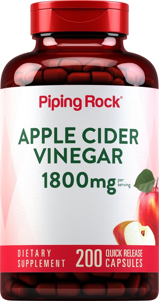 Piping Rock Apple Cider Vinegar Capsules 1800 mg | 200 Pills | Potent Formula | ACV Supplement for Men and Women | Non-GMO, Gluten Free