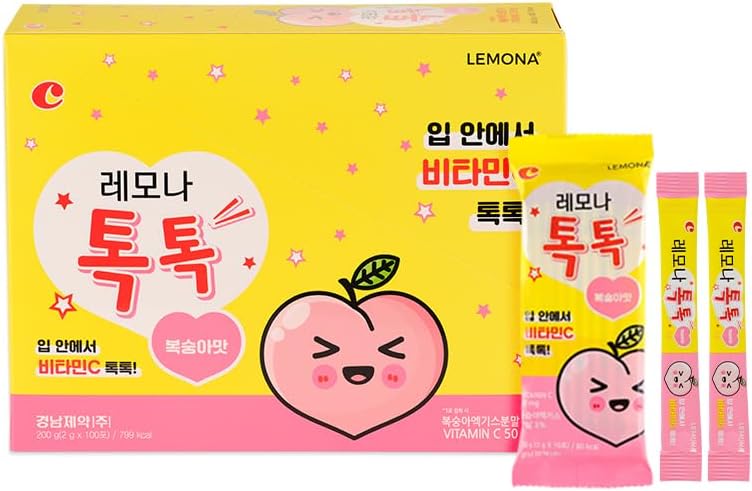 LEMONA TOKTOK, Kids Vitamin C 50mg, Peach Flavored, Easy to Take for Overall Health & Daily Energy - 100 Stick Packs(2g)