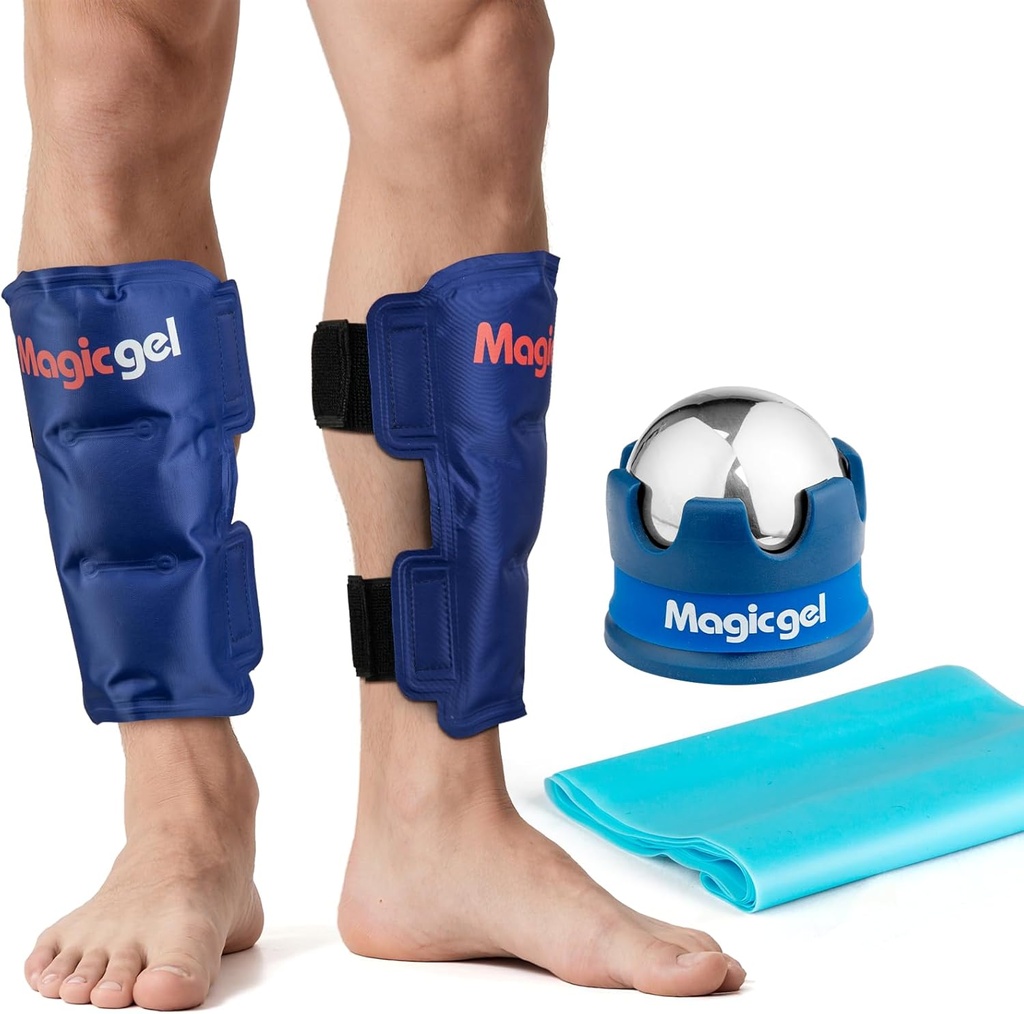 Shin Splint Relief: Hot & Cold Packs, Cryoball & Stretch Bands for Shin Splints | Hot & Cold Therapy for Leg Pain Relief | by Magic Gel