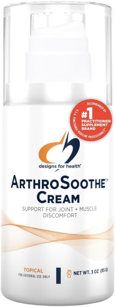 Designs for Health ArthroSoothe Cream - Muscle & Joint Support Topical Lotion - Features Hyaluronic Acid & Glucosamine - Made with Peppermint, Eucalyptus & Tea Tree Essential Oils - Non-GMO - 3 oz