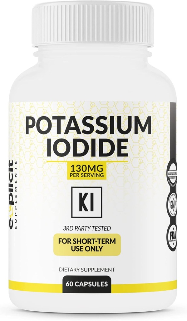 Potassium Iodide 130mg Dose - 30 Servings - Thyroid Support & Defense