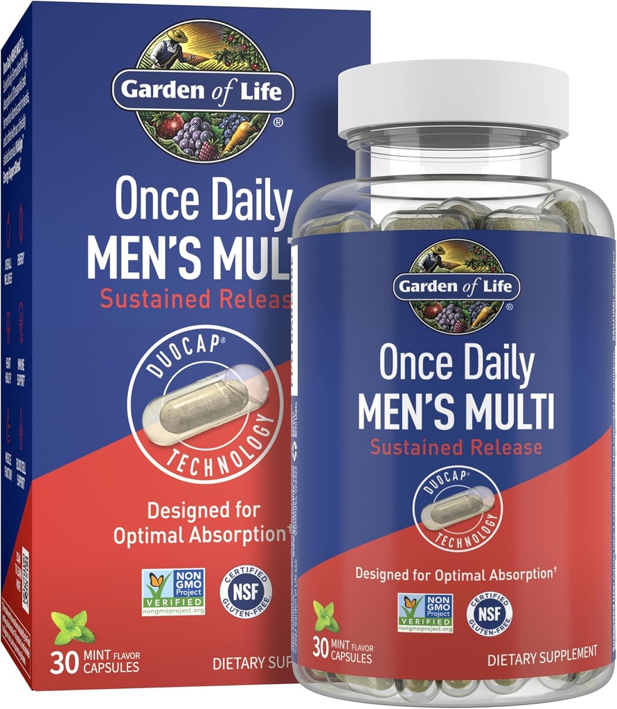Garden of Life Once Daily Multivitamin for Men with Vitamin D3 for Optimal Muscle Function & Immune System Support, Energy Support Blend with K2, Gluten Free, Non-GMO, Mint Essenced, 30 Day Supply