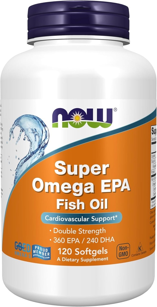 NOW Foods Supplements, Super Omega EPA, 360 EPA / 240 DHA, Molecularly Distilled, Cardiovascular Support*, 120 Softgels