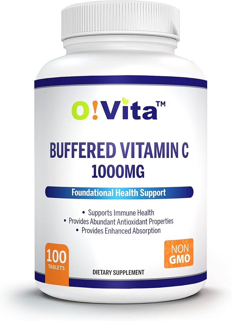 Buffered Vitamin C 1000mg for Support of Immune Health, 100 buffered Non-GMO Tablets, 100-day Supply