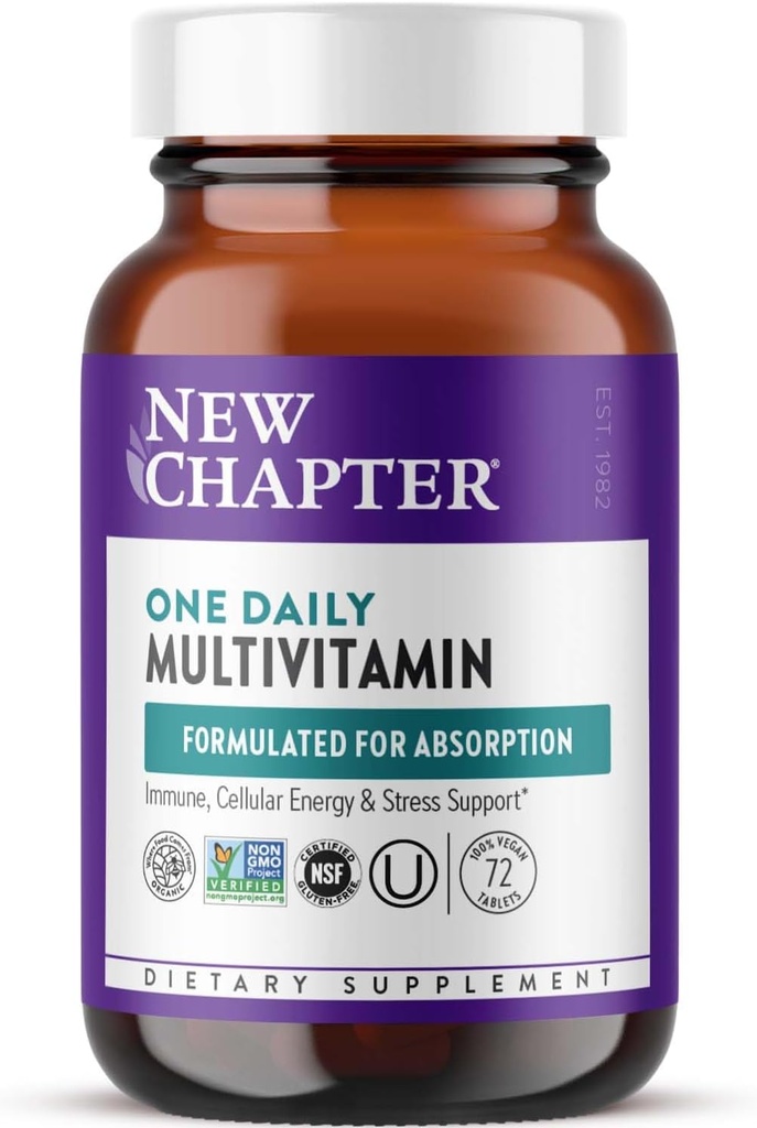 New Chapter One Daily Multivitamin for Immune, Energy & Stress Support, 20+ Nutrients Fermented with Probiotics & Whole Foods, Made with Organic Vegetables - 72 ct