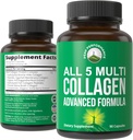 Peak Performance All 5 Multi-Collagen Capsules 90 Pills of Grass Fed Peptides Protein. with All 5 Collagen Types I, II, III,V, X. Grass Fed Beef, Fish, Chicken, Bone Broth Supplement