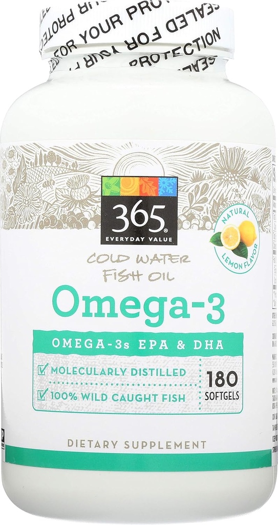 365 by Whole Foods Market, Omega-3 Lemon, 180 Count