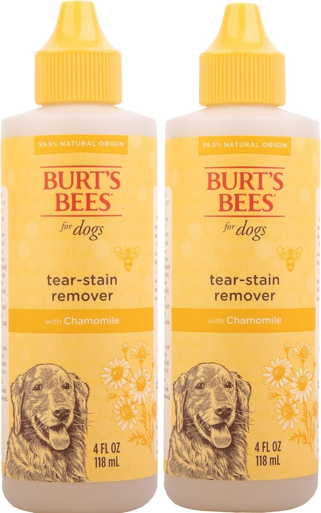 Burt's Bees for Pets Tear Stain Remover for Dogs with Chamomile - Puppy & Dog Tear Stain Remover - Cruelty Free, Formulated Without Sulfates and Parabens, pH Balanced for Dogs, 4 Ounces - 2 Pack