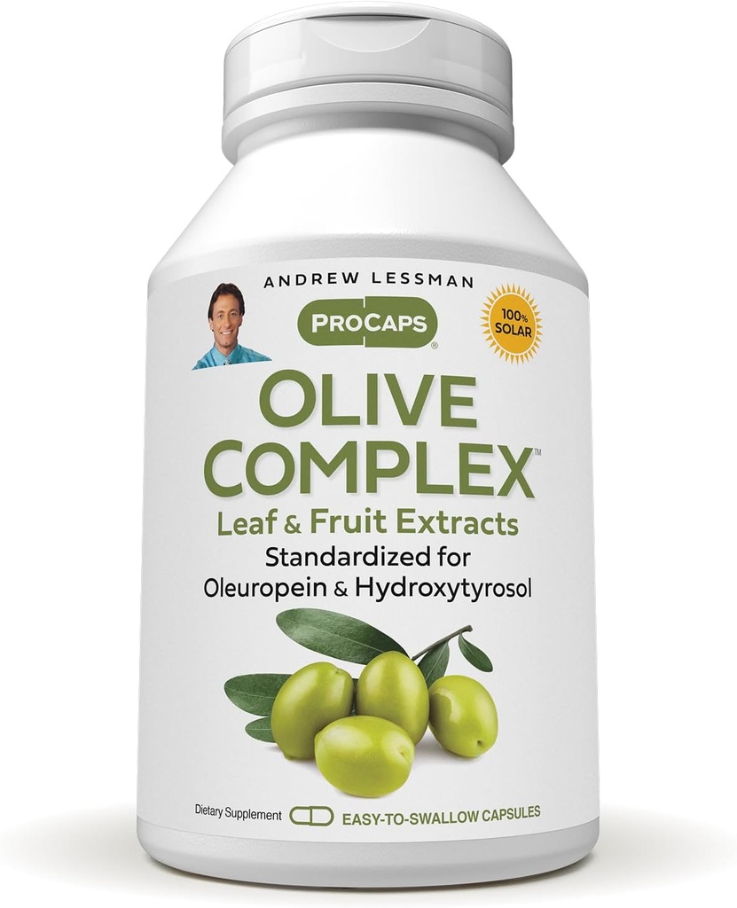 ANDREW LESSMAN Olive Complex - 30 Capsules - Leaf and Fruit Extracts. Standardized for Oleuropein and Hydroxytyrosol to Support Cardiovascular and Immune Health. Small Easy to Swallow Capsules