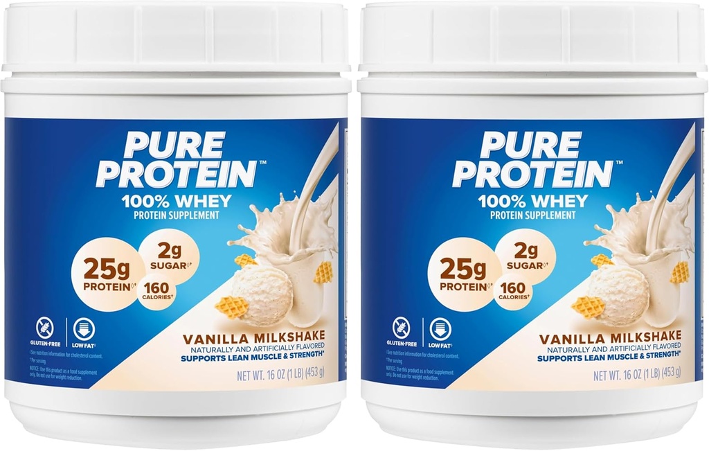 pure protein Powder - Whey, High Protein, Low Sugar, Gluten-Free, Vanilla Cream Flavor - 1 lb (Packaging May Vary) (Pack of 2)