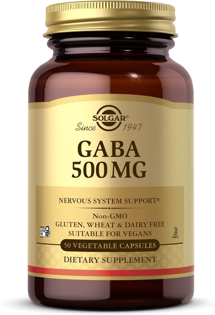 Solgar GABA 500 mg, 50 Vegetable Capsules - Relaxation & Nervous System Support - Amino Acid - Non-GMO, Vegan, Gluten Free, Dairy Free, Kosher - 50 Servings