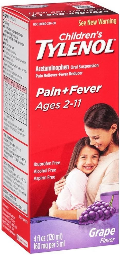 TYLENOL Children's Oral Suspension Grape Splash Flavor 4 oz (Pack of 4)