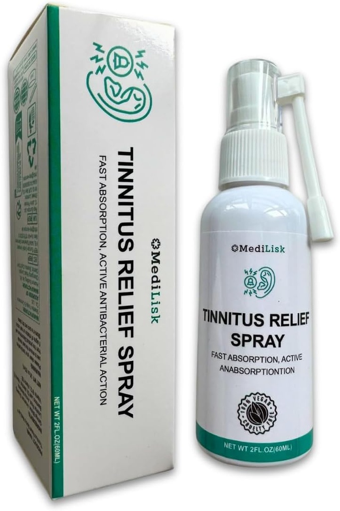 Medilisk Tinnitus Relief Spray – Supports Tinnitus Relief for Ringing Ears – Herbal Ear Care Products – Tinnitus Treatments Prevention – Non-Steroidal & Hypoallergenic – 1 Fl Oz​ – Pack of 1
